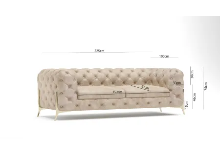 Carson - Chesterfield Sofa 3-Sitzer mit Goldene Metall Füßen