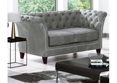 Talia - Chesterfield Sofa 2-Sitzer aus Samt-Stoff mit Holzfüßen