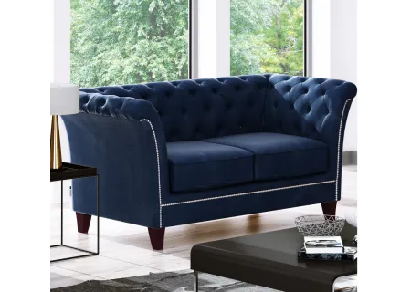 Talia - Chesterfield Sofa 2-Sitzer aus Samt-Stoff mit Holzfüßen