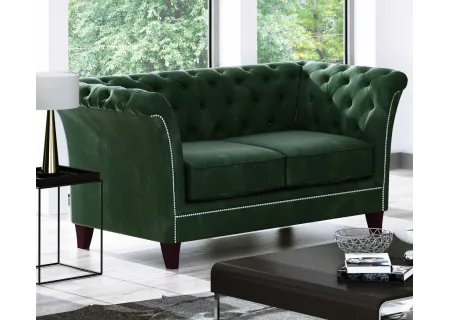 Talia - Chesterfield Sofa 2-Sitzer aus Samt-Stoff mit Holzfüßen