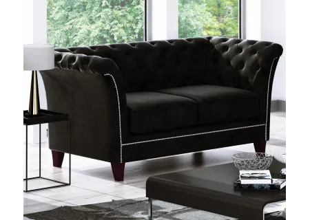 Talia - Chesterfield Sofa 2-Sitzer aus Samt-Stoff mit Holzfüßen