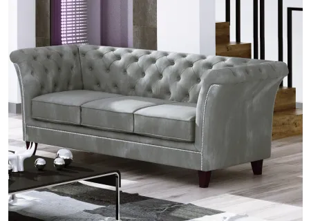 Talia - Chesterfield Sofa 3-Sitzer aus Samt-Stoff mit Holzfüßen