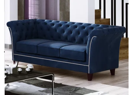 Talia - Chesterfield Sofa 3-Sitzer aus Samt-Stoff mit Holzfüßen