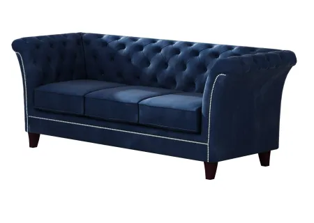 Talia - Chesterfield Sofa 3-Sitzer aus Samt-Stoff mit Holzfüßen