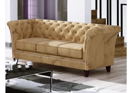 Talia - Chesterfield Sofa 3-Sitzer aus Samt-Stoff mit Holzfüßen