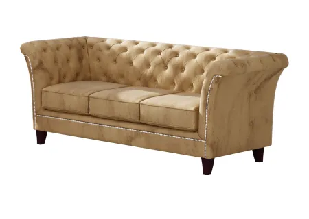 Talia - Chesterfield Sofa 3-Sitzer aus Samt-Stoff mit Holzfüßen