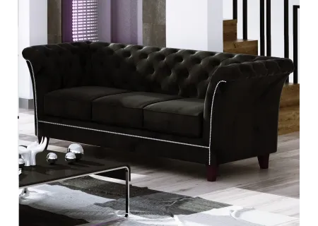 Talia - Chesterfield Sofa 3-Sitzer aus Samt-Stoff mit Holzfüßen