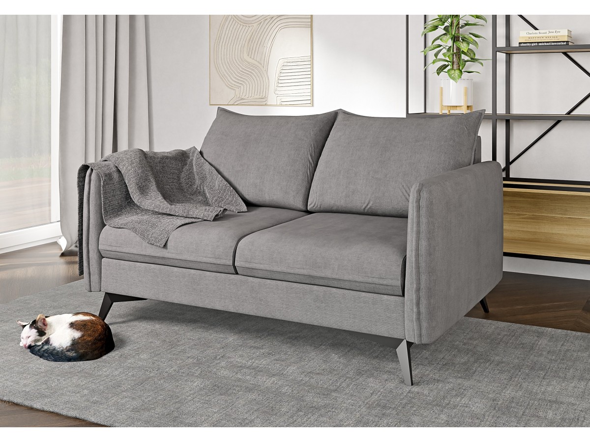 Calais - Modernes Sofa 2-Sitzer mit Schwarz Metall Füßen aus Luxusmicrofaser