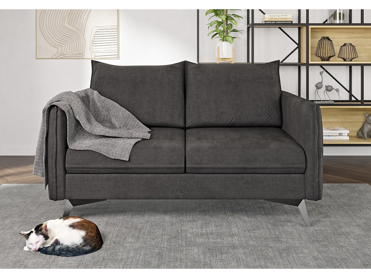 Calais - Modernes Sofa 2-Sitzer mit Schwarz Metall Füßen aus Luxusmicrofaser