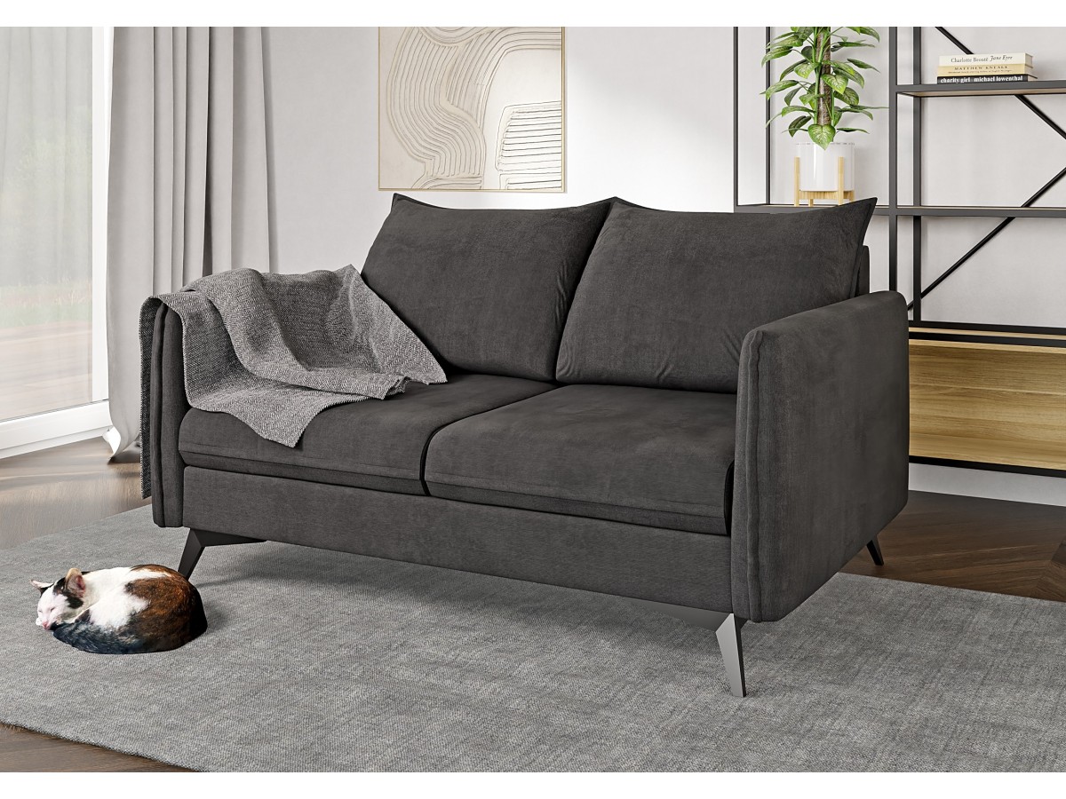 Calais - Modernes Sofa 2-Sitzer mit Schwarz Metall Füßen aus Luxusmicrofaser