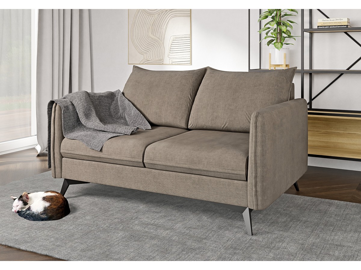 Calais - Modernes Sofa 2-Sitzer mit Schwarz Metall Füßen aus Luxusmicrofaser