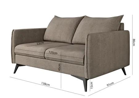 Calais - Modernes Sofa 2-Sitzer mit Schwarz Metall Füßen aus Luxusmicrofaser