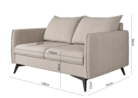 Calais - Modernes Sofa 2-Sitzer mit Schwarz Metall Füßen aus Luxusmicrofaser