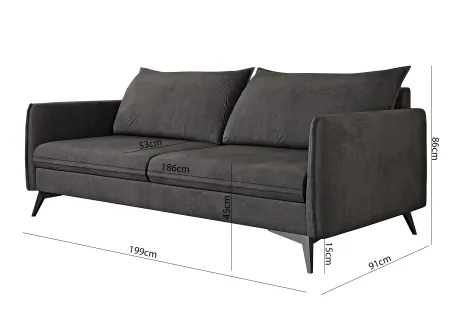 Calais - Modernes Sofa 3-Sitzer mit Schwarz Metall Füßen aus Luxusmicrofaser