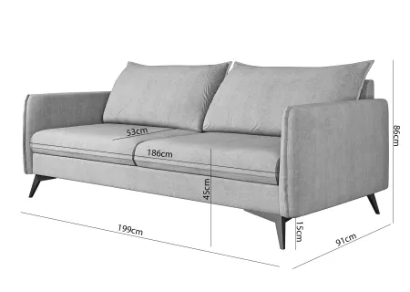 Calais - Modernes Sofa 3-Sitzer mit Schwarz Metall Füßen aus Luxusmicrofaser