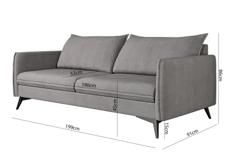 Calais - Modernes Sofa 3-Sitzer mit Schwarz Metall Füßen aus Luxusmicrofaser