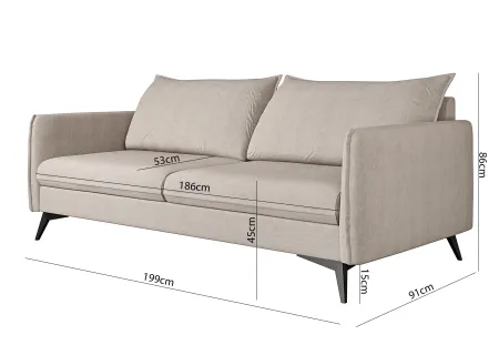 Calais - Modernes Sofa 3-Sitzer mit Schwarz Metall Füßen aus Luxusmicrofaser