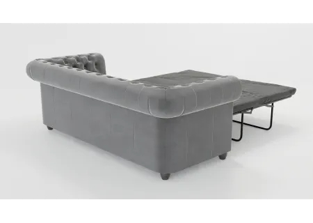 Cleo - Chesterfield 3 sitzer Sofa mit Schlaffunktion aus Samt-Stoff mit Holzfüßen