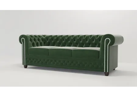 Cleo - Chesterfield 3 sitzer Sofa mit Schlaffunktion aus Samt-Stoff mit Holzfüßen