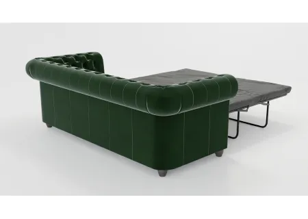 Cleo - Chesterfield 3 sitzer Sofa mit Schlaffunktion aus Samt-Stoff mit Holzfüßen