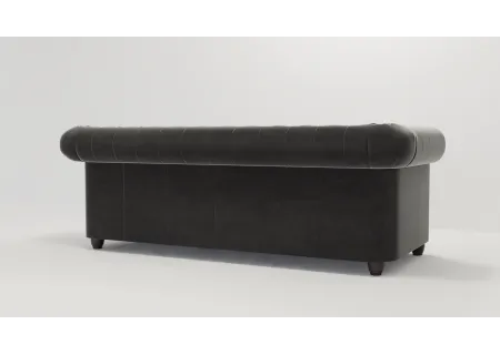 Cleo - Chesterfield 3 sitzer Sofa mit Schlaffunktion aus Samt-Stoff mit Holzfüßen