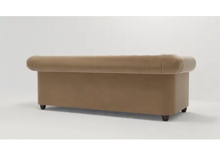 Cleo - Chesterfield 3 sitzer Sofa mit Schlaffunktion aus Samt-Stoff mit Holzfüßen