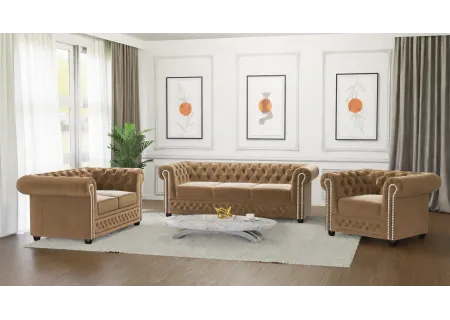 Cleo - Chesterfield 3 sitzer Sofa mit Schlaffunktion aus Samt-Stoff mit Holzfüßen