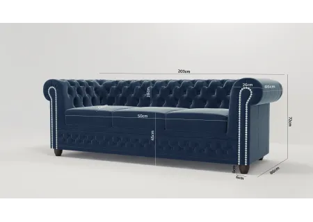 Cleo - Chesterfield 3 sitzer Sofa aus Samt-Stoff mit Holzfüßen