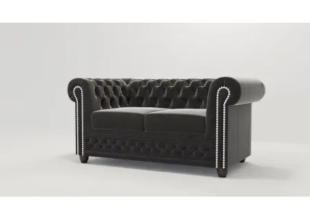 Cleo - Chesterfield 2 sitzer Sofa mit Schlaffunktion aus Samt-Stoff mit Holzfüßen