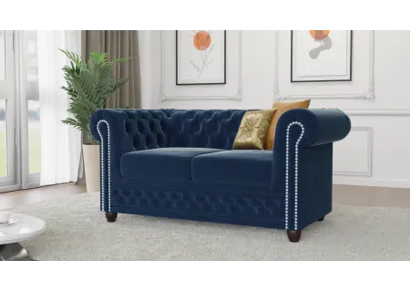 Cleo - Chesterfield 2 sitzer Sofa mit Schlaffunktion aus Samt-Stoff mit Holzfüßen