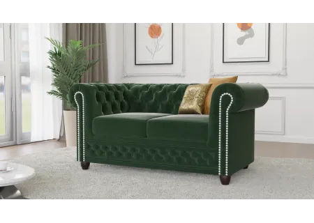 Cleo - Chesterfield 2 sitzer Sofa mit Schlaffunktion aus Samt-Stoff mit Holzfüßen