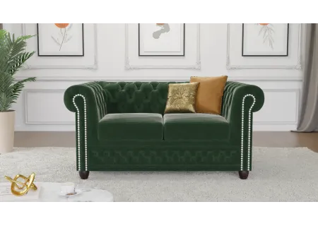 Cleo - Chesterfield 2 sitzer Sofa mit Schlaffunktion aus Samt-Stoff mit Holzfüßen