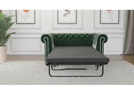 Cleo - Chesterfield 2 sitzer Sofa mit Schlaffunktion aus Samt-Stoff mit Holzfüßen