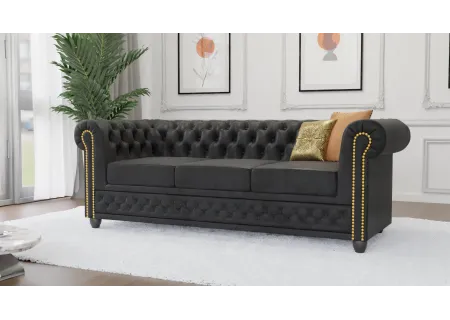 Wilhelm - Chesterfield 3 sitzer Sofa mit Schlaffunktion aus Vintage Optik Microfaser mit Holzfüßen