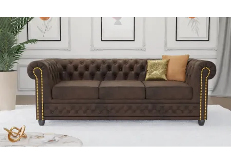 Wilhelm - Chesterfield 3 sitzer Sofa mit Schlaffunktion aus Vintage Optik Microfaser mit Holzfüßen