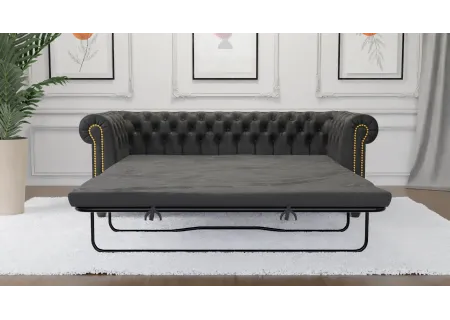 Wilhelm - Chesterfield 3 sitzer Sofa mit Schlaffunktion aus Vintage Optik Microfaser mit Holzfüßen