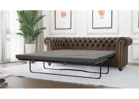 Wilhelm - Chesterfield 3 sitzer Sofa mit Schlaffunktion aus Vintage Optik Microfaser mit Holzfüßen