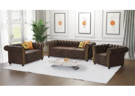 Wilhelm - Chesterfield 3 sitzer Sofa mit Schlaffunktion aus Vintage Optik Microfaser mit Holzfüßen