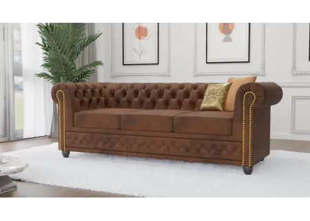 Wilhelm - Chesterfield 3 sitzer Sofa mit Schlaffunktion aus Vintage Optik Microfaser mit Holzfüßen