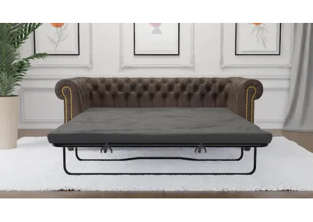 Wilhelm - Chesterfield 3 sitzer Sofa mit Schlaffunktion aus Vintage Optik Microfaser mit Holzfüßen