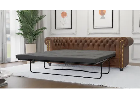 Wilhelm - Chesterfield 3 sitzer Sofa mit Schlaffunktion aus Vintage Optik Microfaser mit Holzfüßen