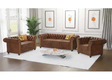 Wilhelm - Chesterfield 3 sitzer Sofa mit Schlaffunktion aus Vintage Optik Microfaser mit Holzfüßen