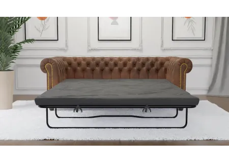 Wilhelm - Chesterfield 3 sitzer Sofa mit Schlaffunktion aus Vintage Optik Microfaser mit Holzfüßen