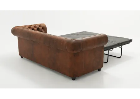 Wilhelm - Chesterfield 3 sitzer Sofa mit Schlaffunktion aus Vintage Optik Microfaser mit Holzfüßen