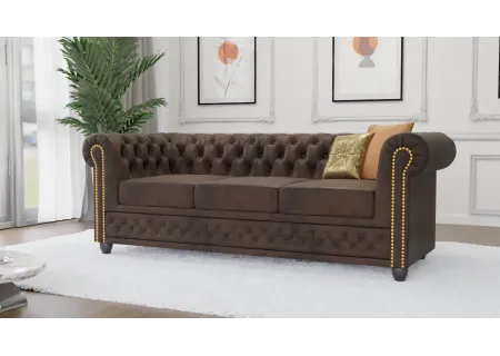 Wilhelm - Chesterfield 3 sitzer Sofa aus Vintage Optik Microfaser mit Holzfüßen