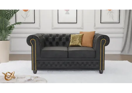 Wilhelm - Chesterfield 2 sitzer Sofa mit Schlaffunktion aus Vintage Optik Microfaser mit Holzfüßen