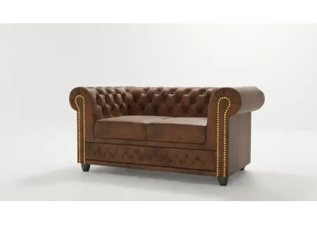 Wilhelm - Chesterfield 2 sitzer Sofa mit Schlaffunktion aus Vintage Optik Microfaser mit Holzfüßen