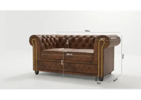 Wilhelm - Chesterfield 2 sitzer Sofa mit Schlaffunktion aus Vintage Optik Microfaser mit Holzfüßen