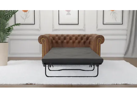 Wilhelm - Chesterfield 2 sitzer Sofa mit Schlaffunktion aus Vintage Optik Microfaser mit Holzfüßen