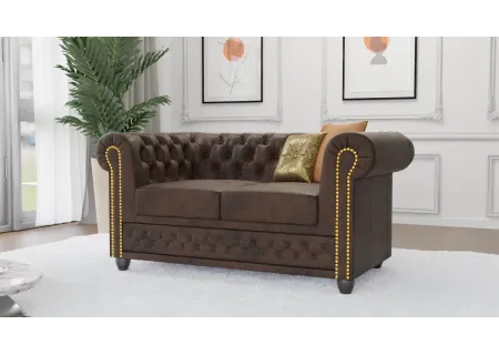 Wilhelm - Chesterfield 2 sitzer Sofa mit Schlaffunktion aus Vintage Optik Microfaser mit Holzfüßen